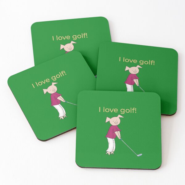Item preview, I love golf! Left handed pig golf player, green, gold. Golfer designed and sold by PiggingJapan.