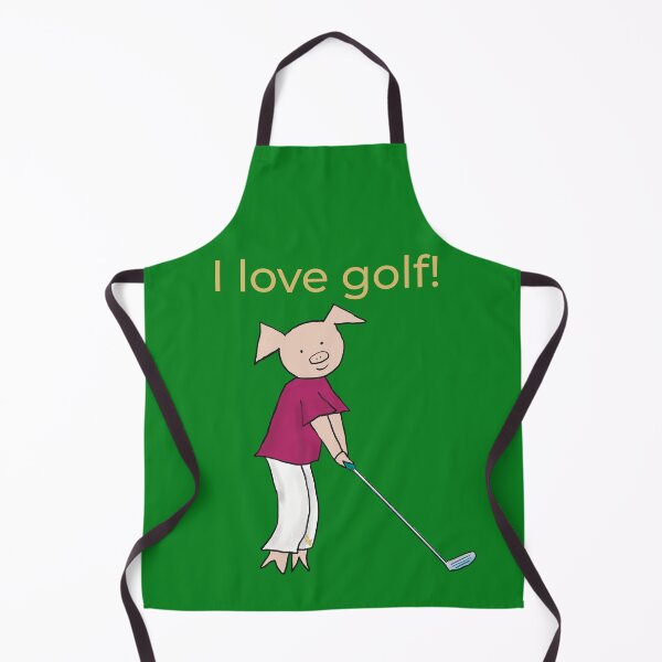 Item preview, I love golf! Left handed pig golf player, green, gold. Golfer designed and sold by PiggingJapan.