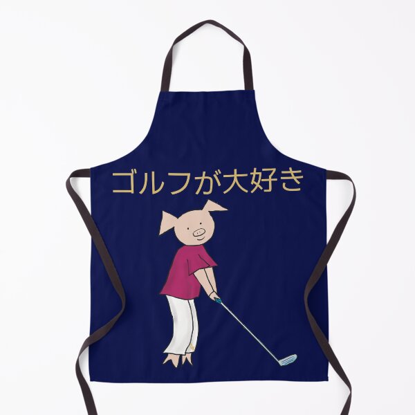 Item preview, I love golf! Left handed pig golf player, Japanese writing, blue, gold. Golfer designed and sold by PiggingJapan.