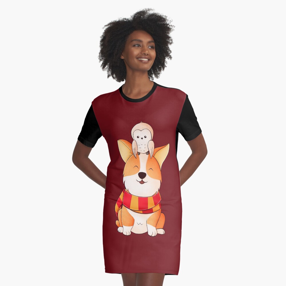 Corgi and Owl Magic friends Graphic T-Shirt Dress