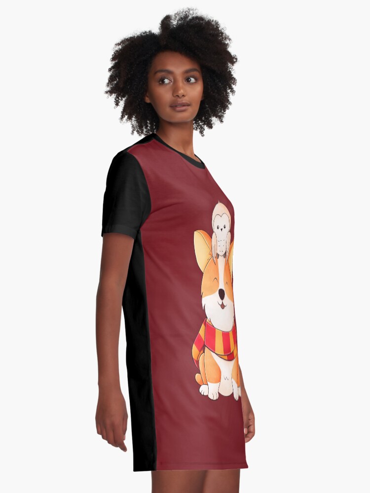 Alternate view of Corgi and Owl Magic friends Graphic T-Shirt Dress