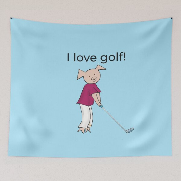 Item preview, I love golf! Left handed pig golf player, blue. Golfer designed and sold by PiggingJapan.