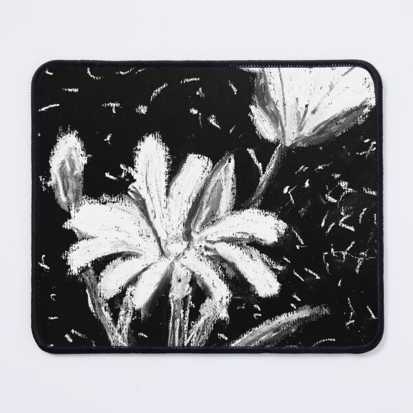 Item preview, Black and white flower design on black background designed and sold by WorldOfWendyArt.