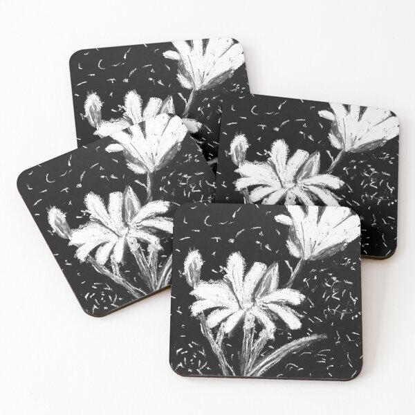 Item preview, Black and white flower design on black background designed and sold by WorldOfWendyArt.