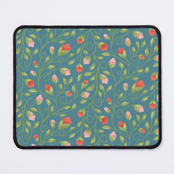Item preview, Folk floral tracery pink, coral, aqua and green designed and sold by MBCollections.