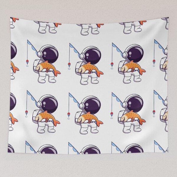 Item preview,  Cute astronaut fisherman carrying a fish cartoon designed and sold by BEAUTY ⭐⭐⭐⭐⭐.