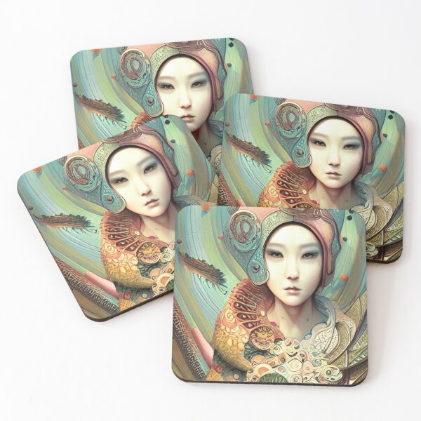 Item preview, Original Chinese Concept Art Digital Illustration Fantasy Portrait Asian Beauty Abstract Mystical Authentic Korean Japanese Traditional Ink Painting Face Mask Hanya Tattoo Character Design designed and sold by S Y N T H R E A L M.