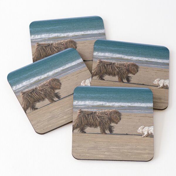 Item preview, Large and small dog meet on beach designed and sold by Photopat.