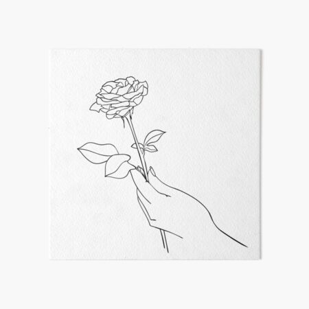 Drawn hand holding and offering rose flowers, printable sketch art