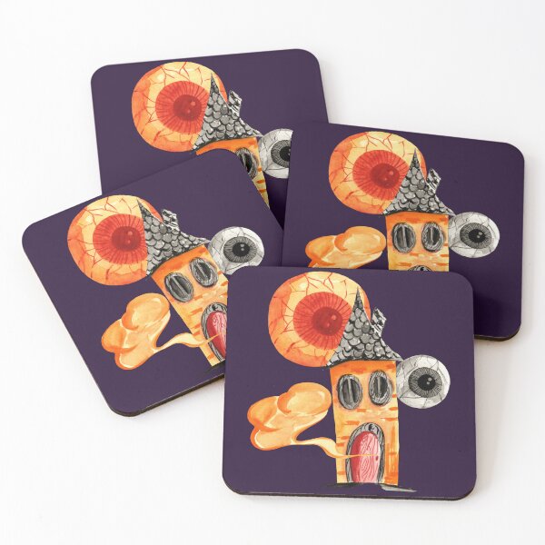 Item preview, Spooky eye sneaking behind haunted house halloween art designed and sold by pinkyfish1010.
