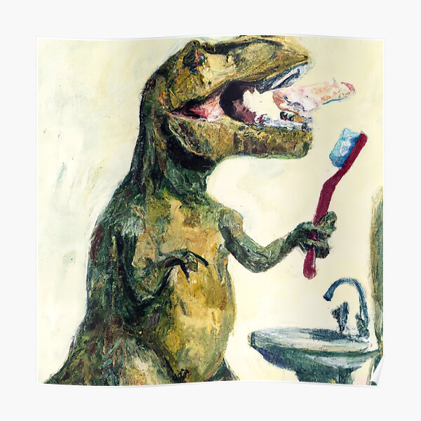 T-Rex Brushing Teeth Poster