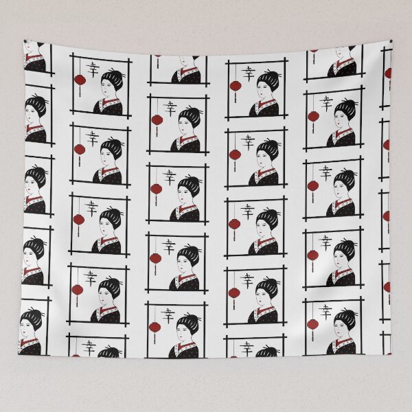Item preview, Japanese geisha girl with Happiness symbol designed and sold by KaisPrints.