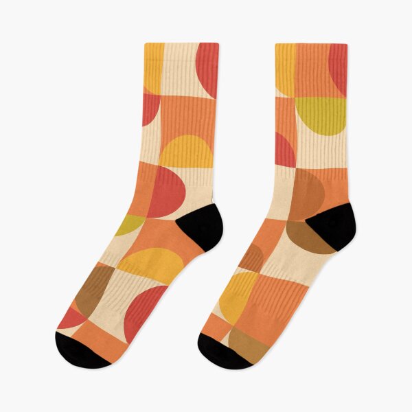Item preview, Mid century modern abstract red and yellow half circles pattern  designed and sold by Yasminepatterns .