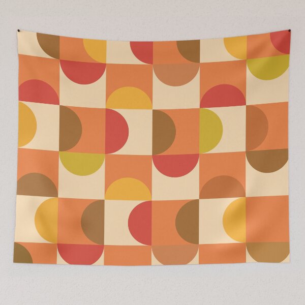 Item preview, Mid century modern abstract red and yellow half circles pattern  designed and sold by Yasminepatterns .