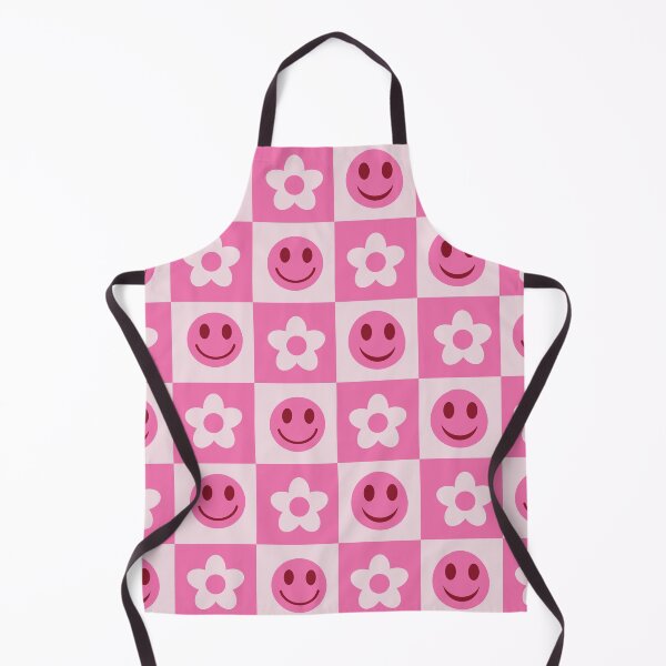 Item preview, Checkered pink smiling faces and retro flowers pattern designed and sold by Yasminepatterns .