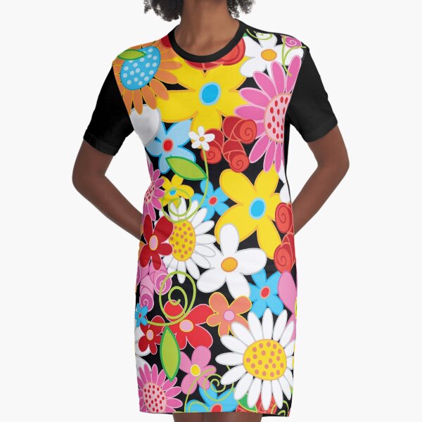 Whimsical Spring Flower Power Garden © fatfatin Graphic T-Shirt Dress