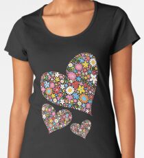Whimsical Spring Flowers Valentine Hearts Trio Women's Premium T-Shirt