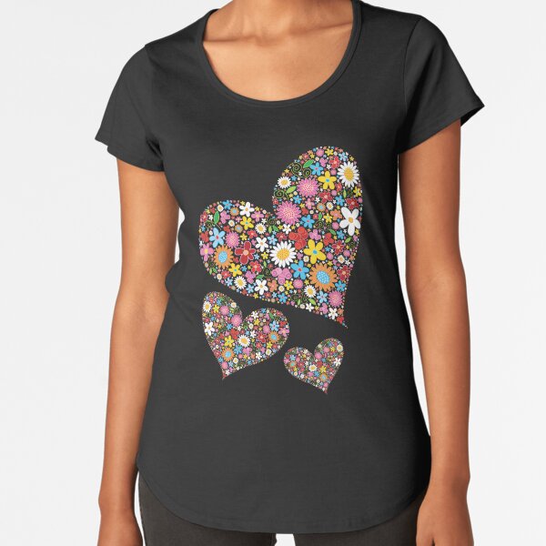 Whimsical Spring Flowers Valentine Hearts Trio Premium Scoop T-Shirt