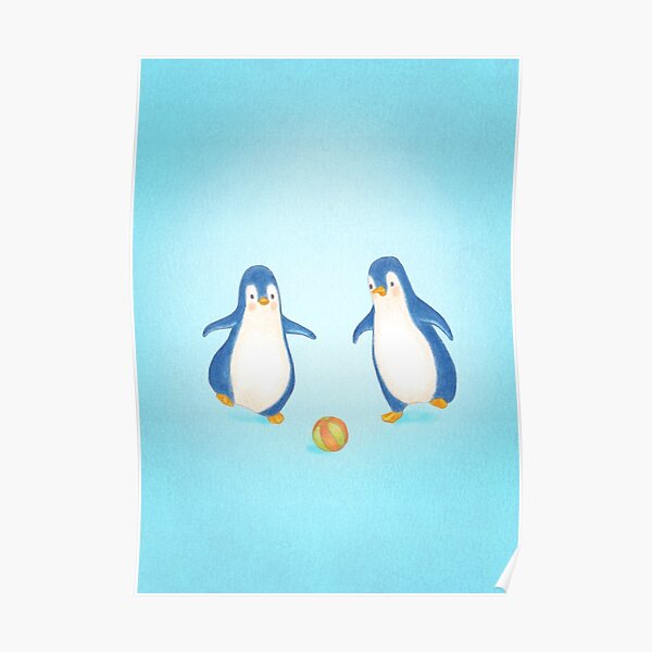 cute penguins playing football Poster
