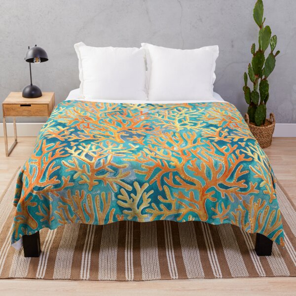 Item preview, Golden orange coral on ocean blue designed and sold by micklyn.
