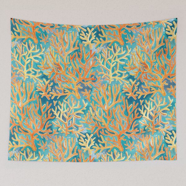 Item preview, Golden orange coral on ocean blue designed and sold by micklyn.