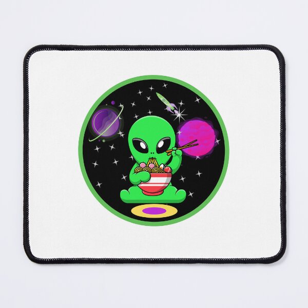Item preview, Cute Alien Eating Ramen Noodles, with Rocket ship Stars and Purple Planets designed and sold by GarnersDesigns.