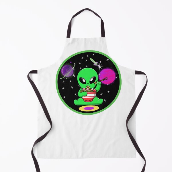 Item preview, Cute Alien Eating Ramen Noodles, with Rocket ship Stars and Purple Planets designed and sold by GarnersDesigns.