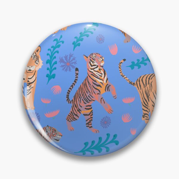 Item preview, Tigers with flowers and plants on stripes purple designed and sold by Flyingwall.