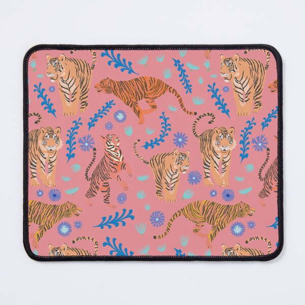 Item preview, Tigers with flowers and plants on stripes red designed and sold by Flyingwall.