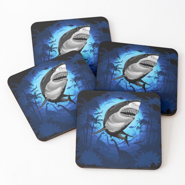 Item preview, Great White Shark on Surreal Jurassic Underwater Scenery designed and sold by BluedarkArt.