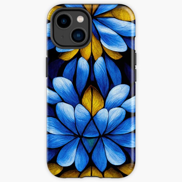 Hermosas flores azules, vidrieras, ramo, tulipanes, rosas en estilo vidriera Funda resistente para iPhone