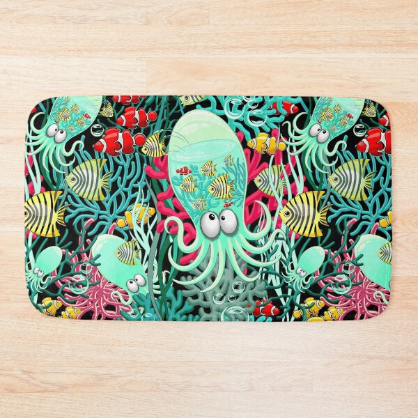 Item preview, Octopus Silly Funny Character on Coral Reef Pattern designed and sold by BluedarkArt.