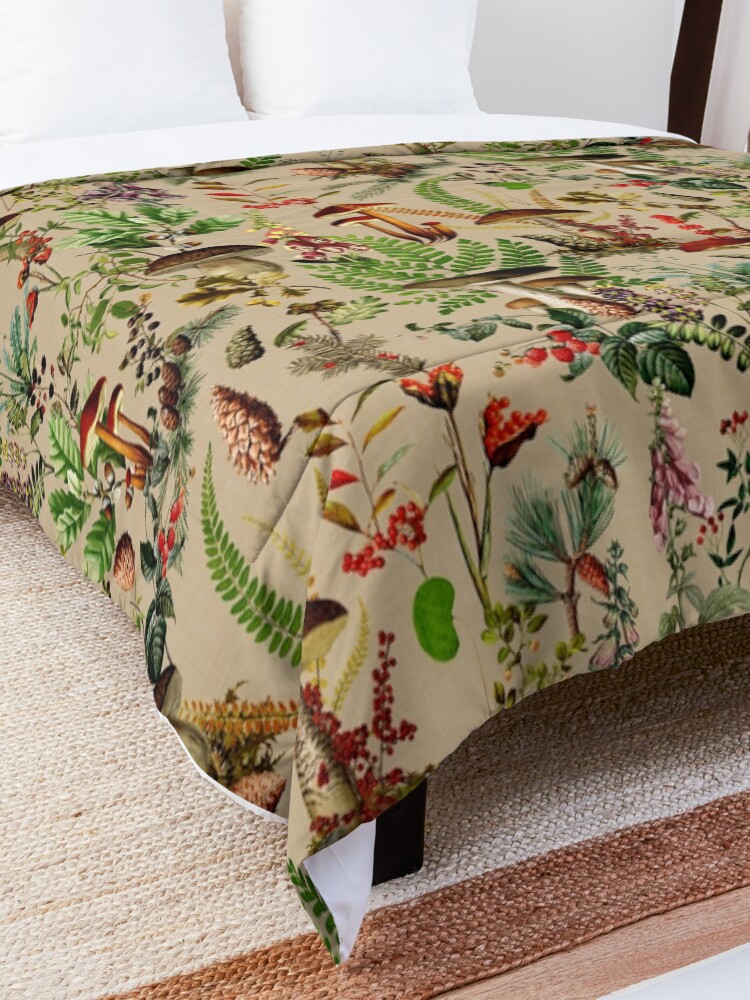 Alternate view of Vintage Mushrooms Forest Botanical Pattern - Sepia Beige Comforter