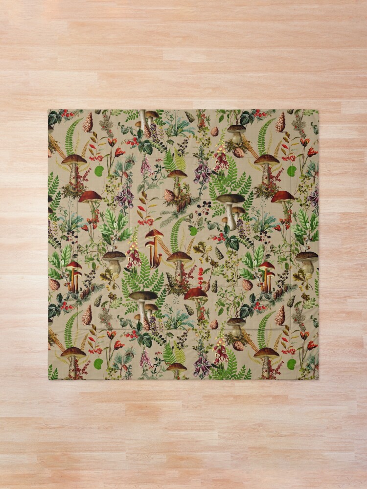 Alternate view of Vintage Mushrooms Forest Botanical Pattern - Sepia Beige Comforter
