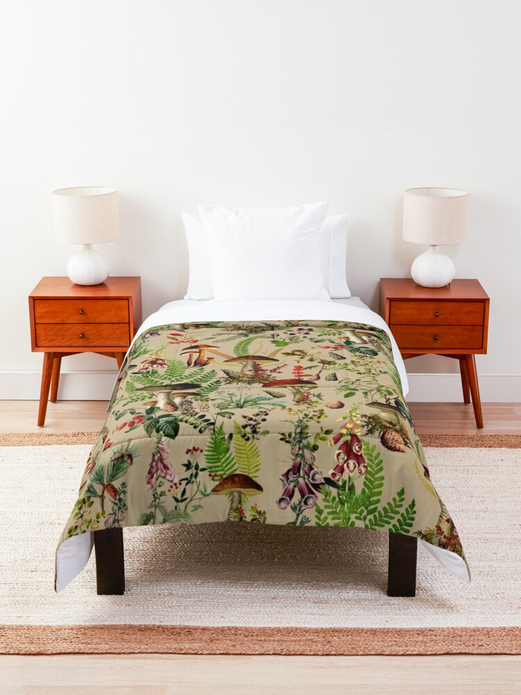 Alternate view of Vintage Mushrooms Forest Botanical Pattern - Sepia Beige Comforter