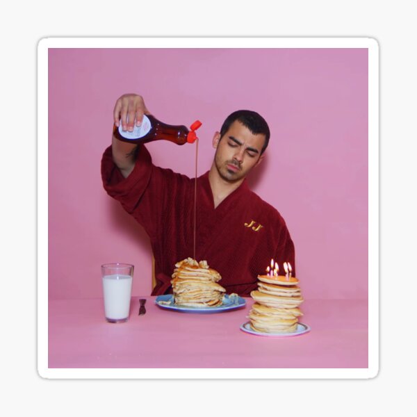 Joe Jonas pouring syrup over some pancakes SQUARE! Sticker