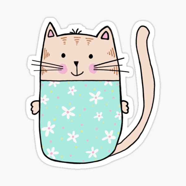 Cute Kids Floral Cat Illustration Sticker