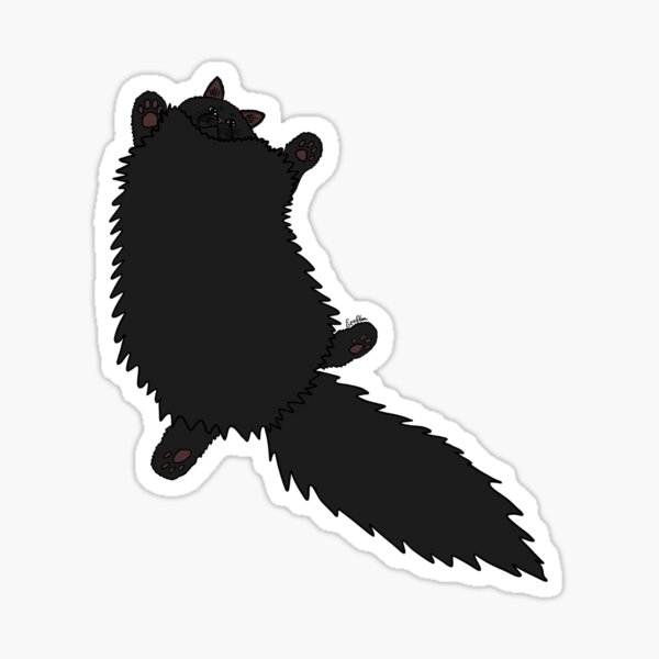 Fluffy Black Cat Stretch - Plum Background Sticker