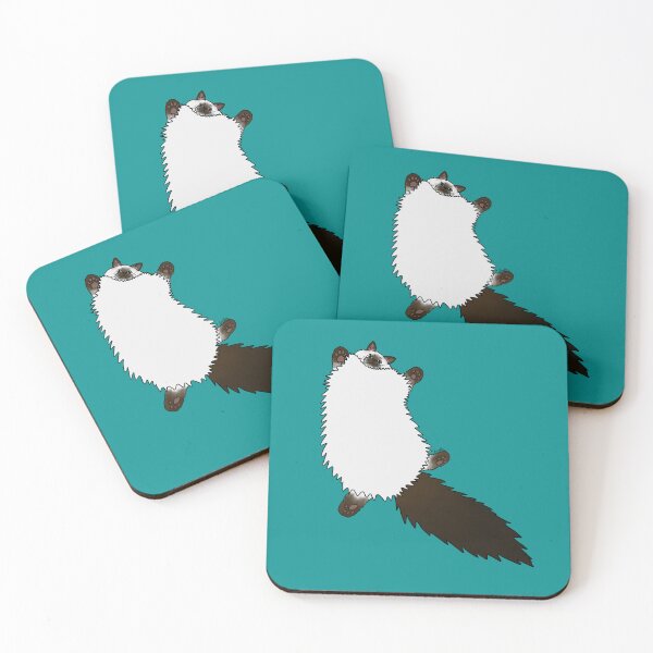 Item preview, Balinese Fluffy Cat Stretch - blue green background designed and sold by EcoElsa.