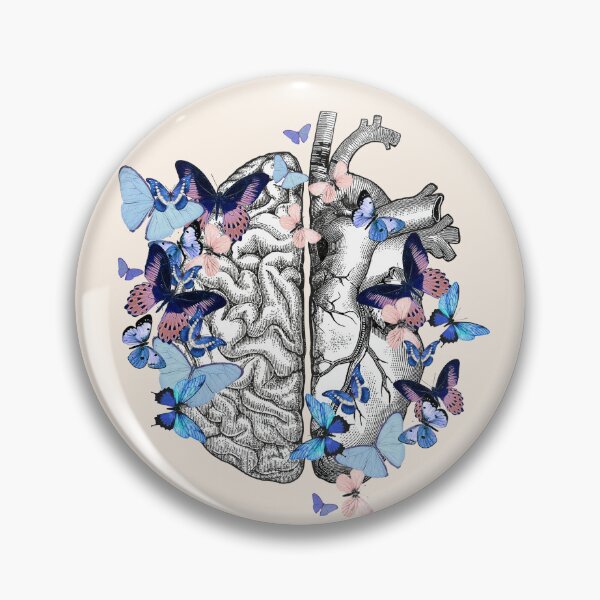 Item preview, Cute blue butterflies for head and heart, half brain half heart, vintage watercolor designed and sold by Collagedream.