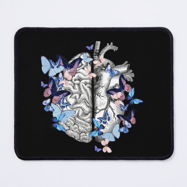 Item preview, Cute blue butterflies for head and heart, half brain half heart, vintage watercolor designed and sold by Collagedream.