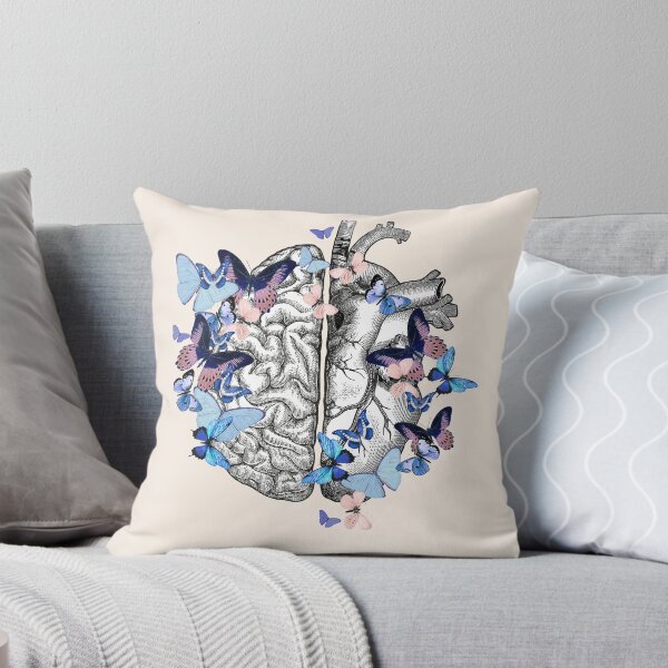 Item preview, Cute blue butterflies for head and heart, half brain half heart, vintage watercolor designed and sold by Collagedream.