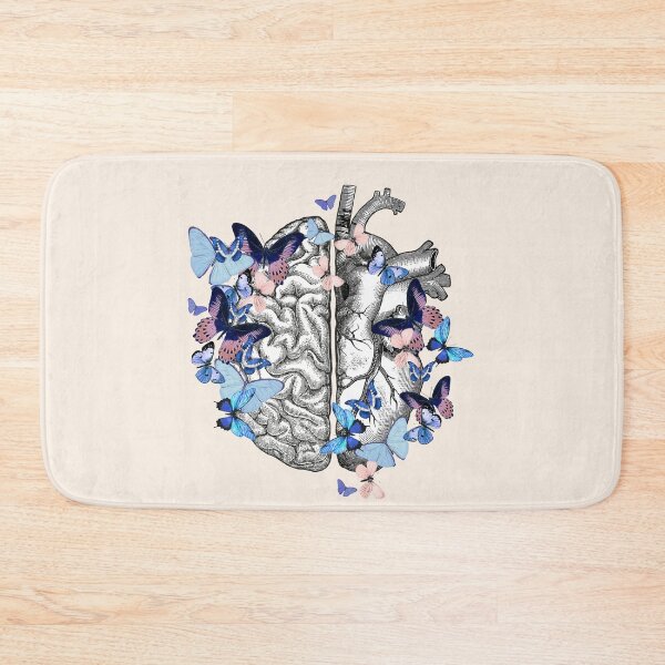 Item preview, Cute blue butterflies for head and heart, half brain half heart, vintage watercolor designed and sold by Collagedream.