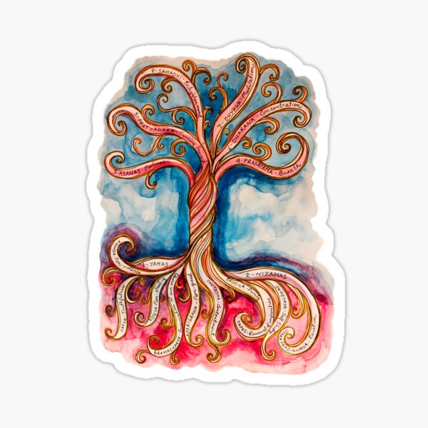 Yogi Tree of Life Watercolor Painting Sticker