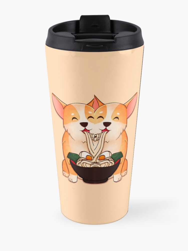 Alternate view of Corgi eats ramen Travel Coffee Mug