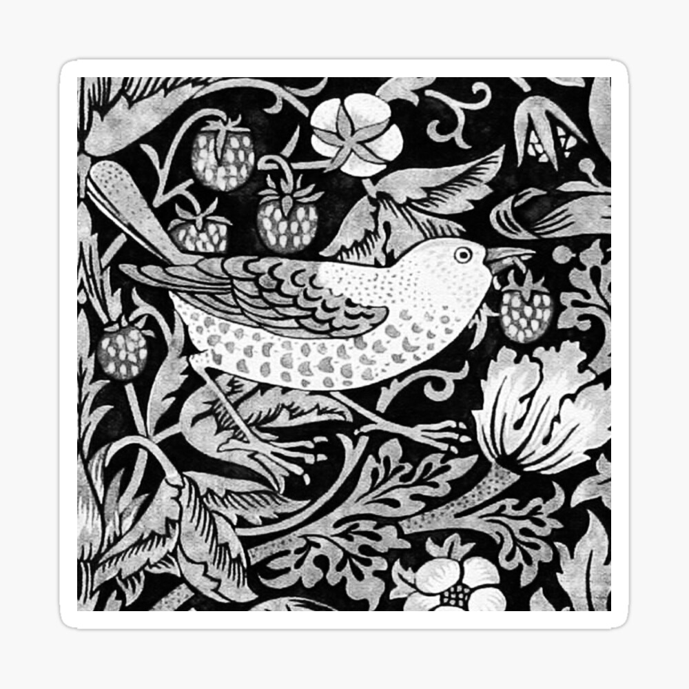 William Morris Bird & Flower Tile, Gray, Black and White 