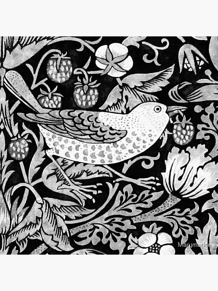 William Morris Bird & Flower Tile, Gray, Black and White | Art Board Print