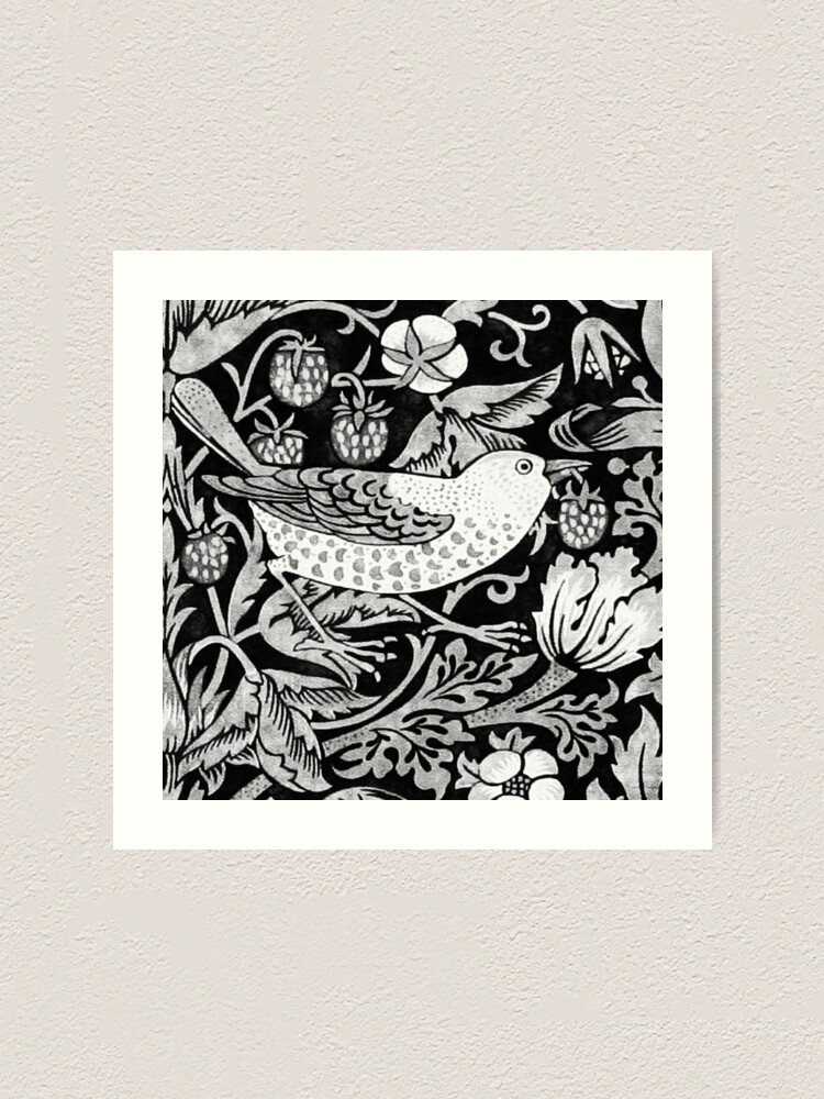 William Morris Bird & Flower Tile, Gray, Black and White 