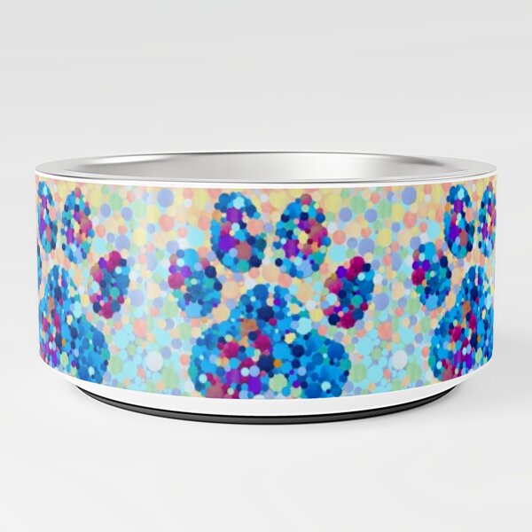 Colorful Mosaic Paw Print Cute Dog And Cat Art Pet Bowl