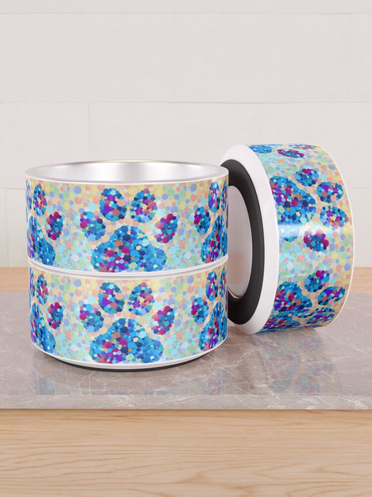 Alternate view of Colorful Mosaic Paw Print Cute Dog And Cat Art Pet Bowl